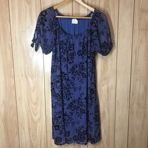 Siren Lily Blue Floral Off the Shoulder Short Sleeve Shift Midi Women Dress L